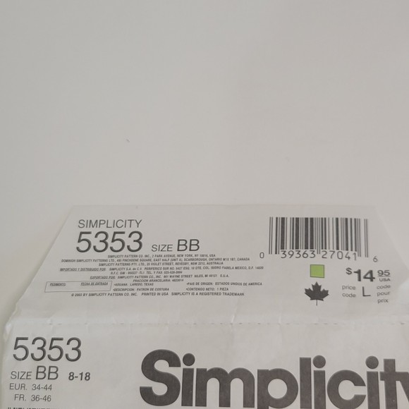 Simplicity vintage easy to sew pattern 5353 track suit size BB 8-18 - Picture 3 of 6